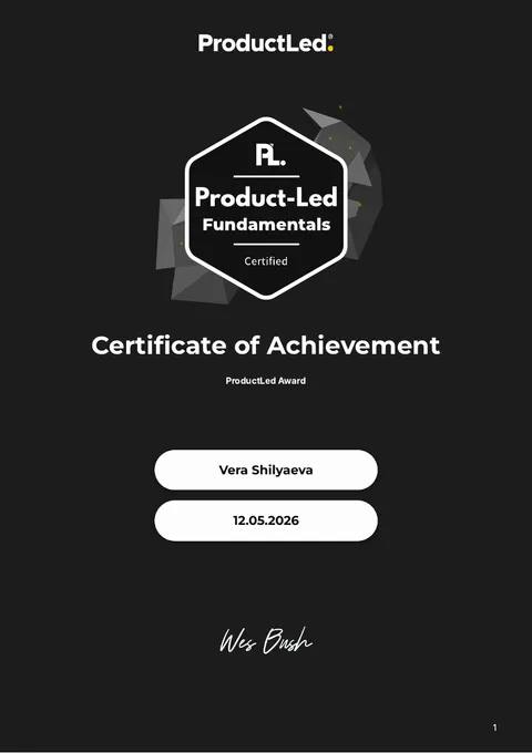 Сертификат «Product-Led Fundamentals», ProductLed · 2026